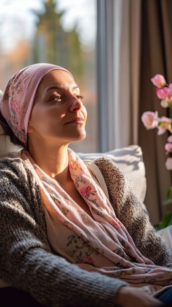 woman recovering after breast cancer --ar 9:16 --v 6.1 Job ID: fd6daeac-9b34-4b81-bfe1-f5fc2f04e8b0